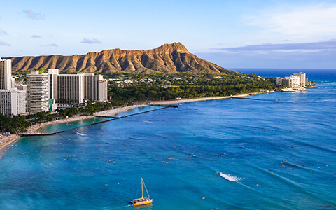Diamond Head in the distance behind Waikiki