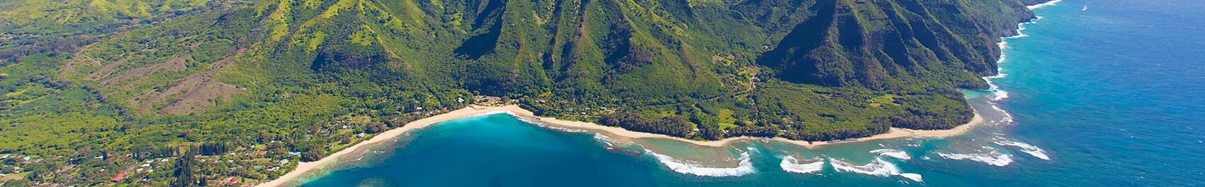 Birds eye view of island and ocean scenery