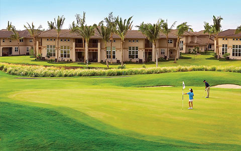 Golf course with resort in the background