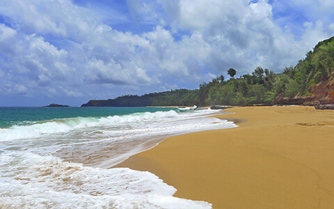 Ocean lapping onto sandy beach
